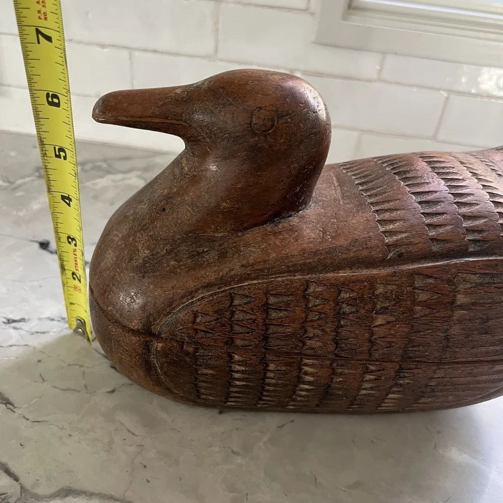 Vintage Teak Wood Duck‎ Box Hand Carved Folk Art Humidor Decoy Trinket Thailand